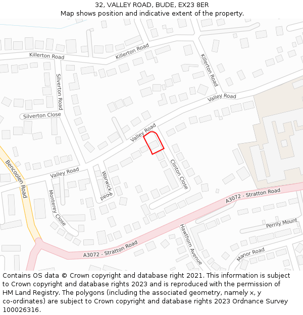 32, VALLEY ROAD, BUDE, EX23 8ER: Location map and indicative extent of plot