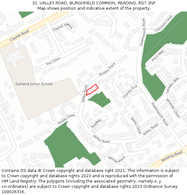 32, VALLEY ROAD, BURGHFIELD COMMON, READING, RG7 3NF: Location map and indicative extent of plot