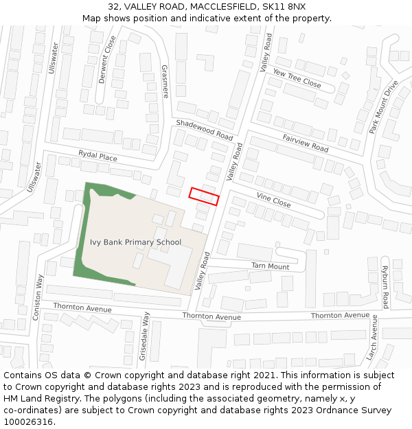 32, VALLEY ROAD, MACCLESFIELD, SK11 8NX: Location map and indicative extent of plot