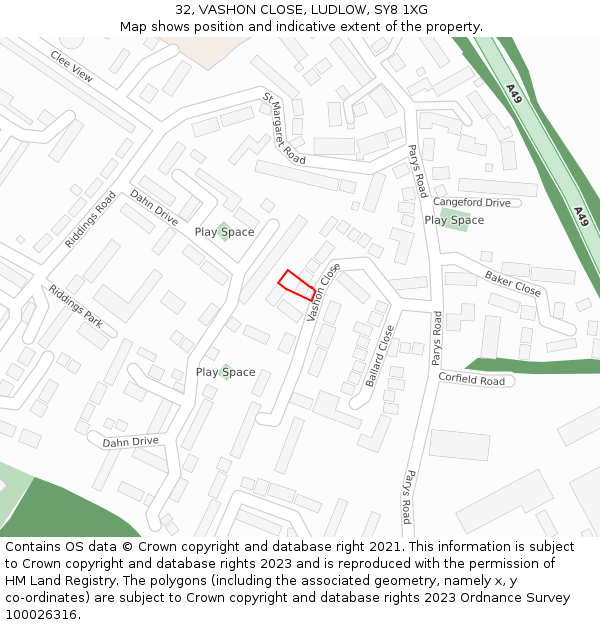 32, VASHON CLOSE, LUDLOW, SY8 1XG: Location map and indicative extent of plot