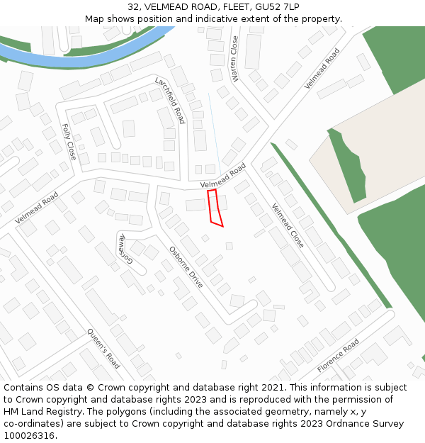 32, VELMEAD ROAD, FLEET, GU52 7LP: Location map and indicative extent of plot