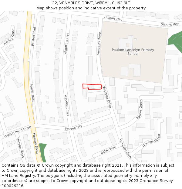 32, VENABLES DRIVE, WIRRAL, CH63 9LT: Location map and indicative extent of plot