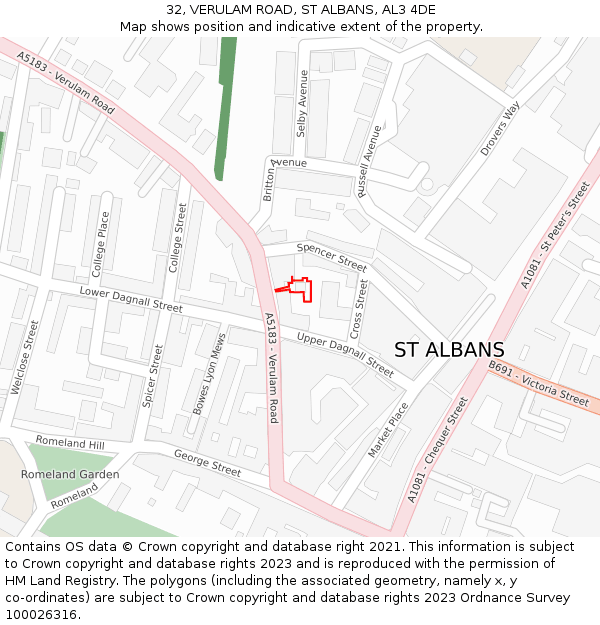 32, VERULAM ROAD, ST ALBANS, AL3 4DE: Location map and indicative extent of plot