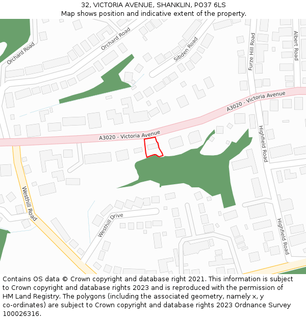 32, VICTORIA AVENUE, SHANKLIN, PO37 6LS: Location map and indicative extent of plot