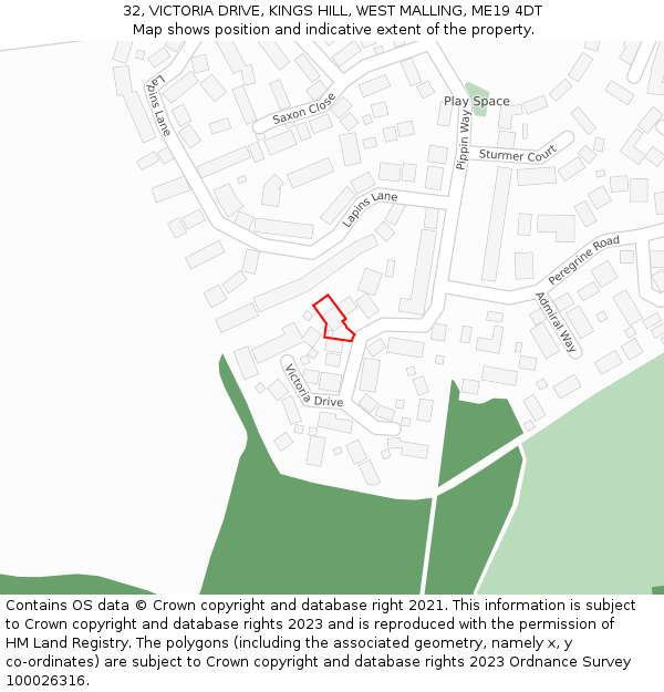 32, VICTORIA DRIVE, KINGS HILL, WEST MALLING, ME19 4DT: Location map and indicative extent of plot