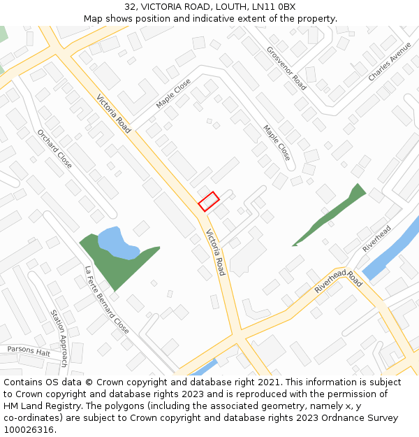 32, VICTORIA ROAD, LOUTH, LN11 0BX: Location map and indicative extent of plot