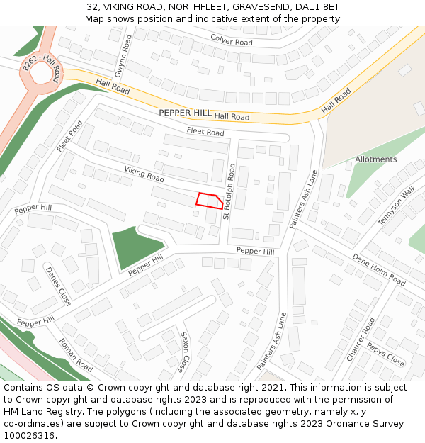 32, VIKING ROAD, NORTHFLEET, GRAVESEND, DA11 8ET: Location map and indicative extent of plot