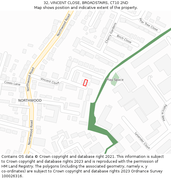 32, VINCENT CLOSE, BROADSTAIRS, CT10 2ND: Location map and indicative extent of plot