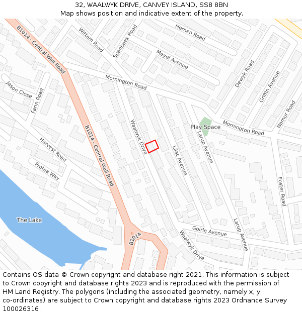 32, WAALWYK DRIVE, CANVEY ISLAND, SS8 8BN: Location map and indicative extent of plot