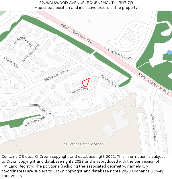 32, WALKWOOD AVENUE, BOURNEMOUTH, BH7 7JR: Location map and indicative extent of plot