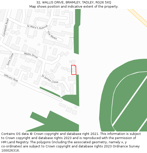 32, WALLIS DRIVE, BRAMLEY, TADLEY, RG26 5XQ: Location map and indicative extent of plot