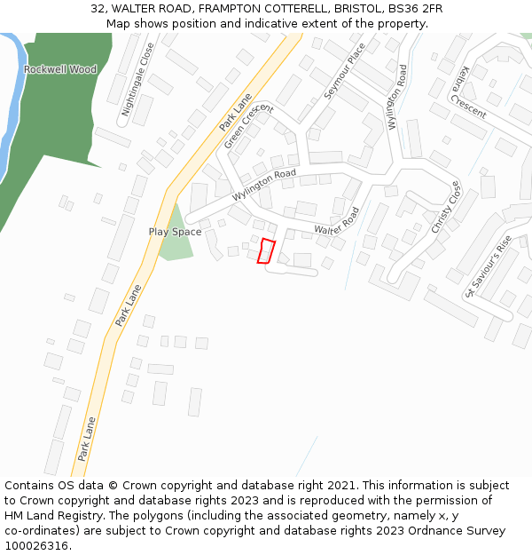 32, WALTER ROAD, FRAMPTON COTTERELL, BRISTOL, BS36 2FR: Location map and indicative extent of plot