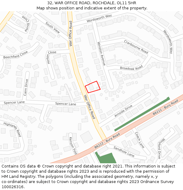 32, WAR OFFICE ROAD, ROCHDALE, OL11 5HR: Location map and indicative extent of plot