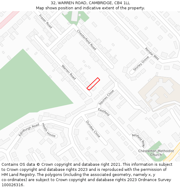 32, WARREN ROAD, CAMBRIDGE, CB4 1LL: Location map and indicative extent of plot