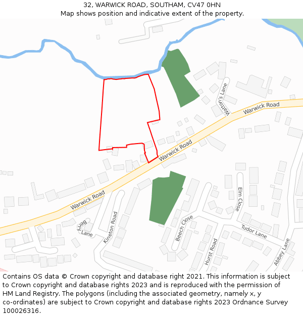 32, WARWICK ROAD, SOUTHAM, CV47 0HN: Location map and indicative extent of plot