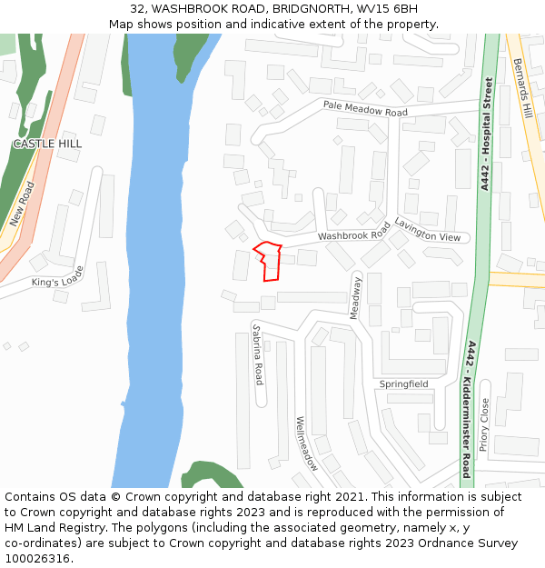 32, WASHBROOK ROAD, BRIDGNORTH, WV15 6BH: Location map and indicative extent of plot