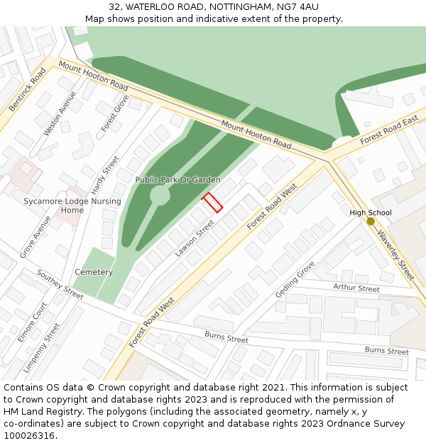 32, WATERLOO ROAD, NOTTINGHAM, NG7 4AU: Location map and indicative extent of plot