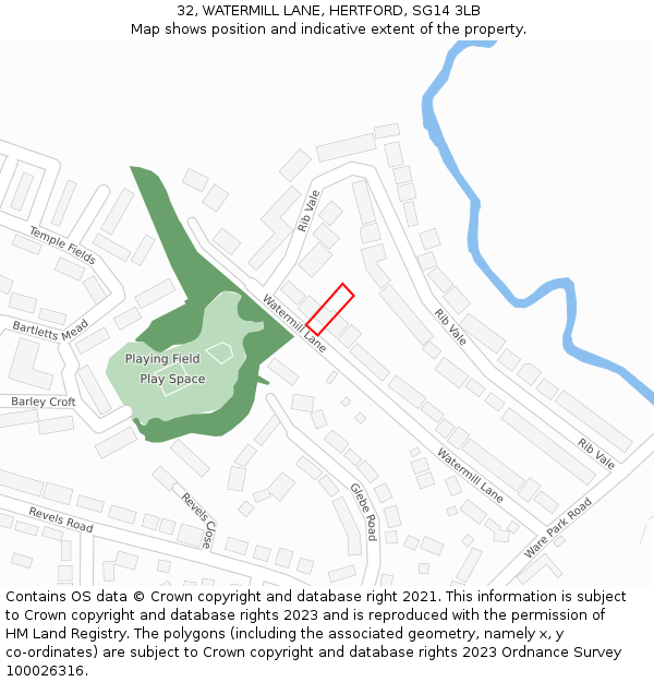 32, WATERMILL LANE, HERTFORD, SG14 3LB: Location map and indicative extent of plot