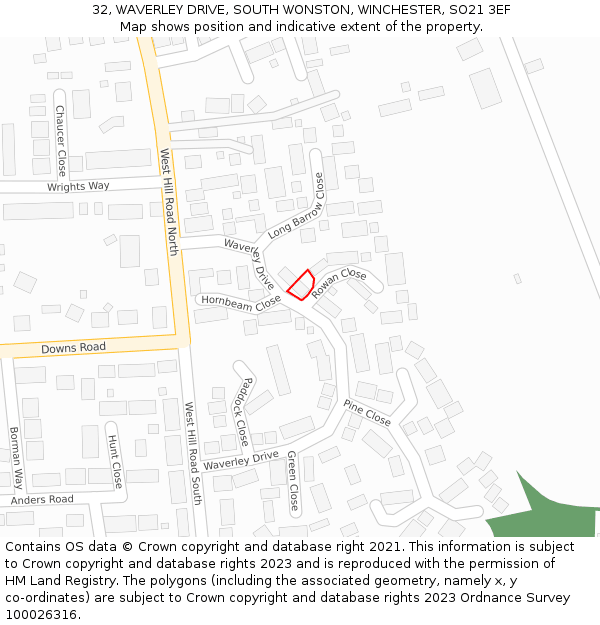 32, WAVERLEY DRIVE, SOUTH WONSTON, WINCHESTER, SO21 3EF: Location map and indicative extent of plot