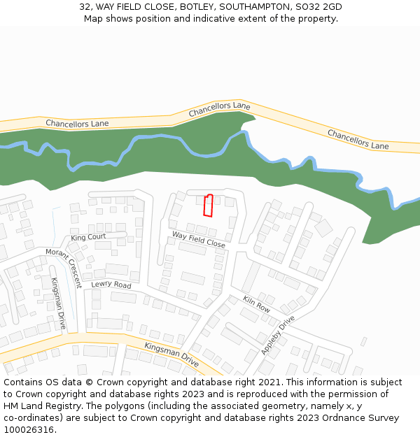 32, WAY FIELD CLOSE, BOTLEY, SOUTHAMPTON, SO32 2GD: Location map and indicative extent of plot