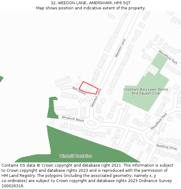 32, WEEDON LANE, AMERSHAM, HP6 5QT: Location map and indicative extent of plot