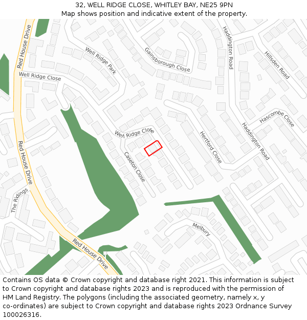 32, WELL RIDGE CLOSE, WHITLEY BAY, NE25 9PN: Location map and indicative extent of plot