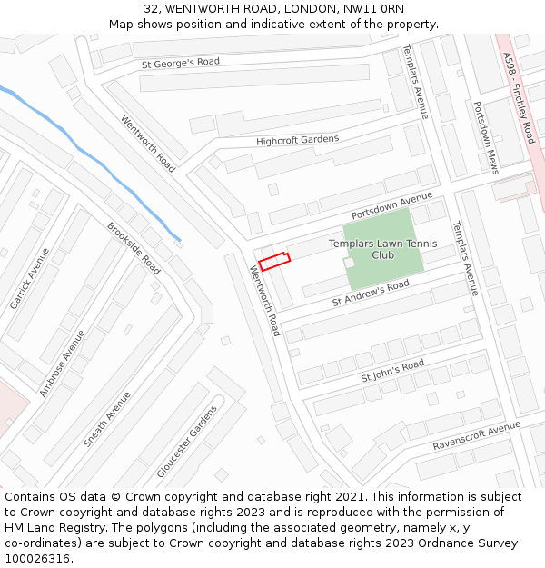 32, WENTWORTH ROAD, LONDON, NW11 0RN: Location map and indicative extent of plot