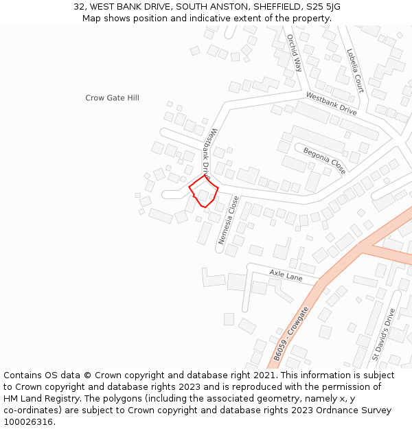 32, WEST BANK DRIVE, SOUTH ANSTON, SHEFFIELD, S25 5JG: Location map and indicative extent of plot