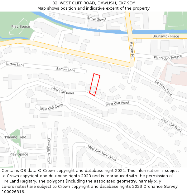 32, WEST CLIFF ROAD, DAWLISH, EX7 9DY: Location map and indicative extent of plot