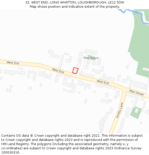 32, WEST END, LONG WHATTON, LOUGHBOROUGH, LE12 5DW: Location map and indicative extent of plot