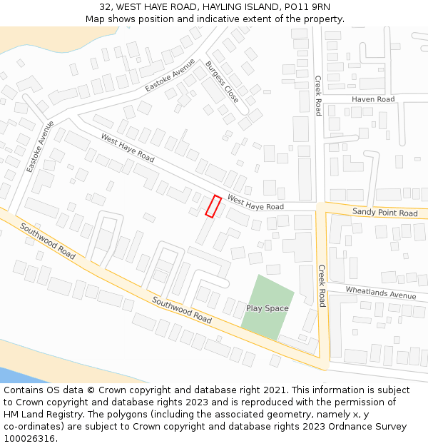 32, WEST HAYE ROAD, HAYLING ISLAND, PO11 9RN: Location map and indicative extent of plot