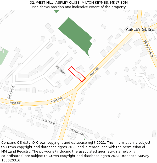 32, WEST HILL, ASPLEY GUISE, MILTON KEYNES, MK17 8DN: Location map and indicative extent of plot