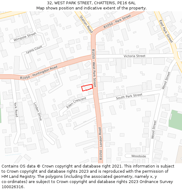 32, WEST PARK STREET, CHATTERIS, PE16 6AL: Location map and indicative extent of plot