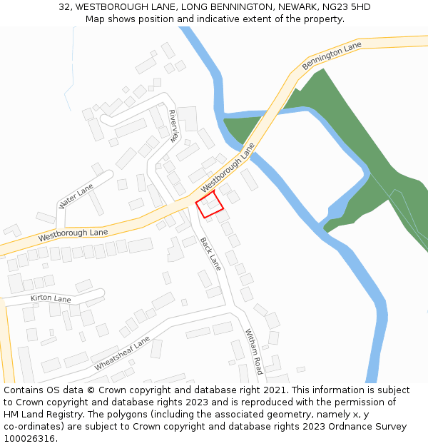 32, WESTBOROUGH LANE, LONG BENNINGTON, NEWARK, NG23 5HD: Location map and indicative extent of plot