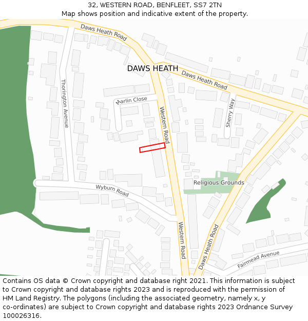 32, WESTERN ROAD, BENFLEET, SS7 2TN: Location map and indicative extent of plot