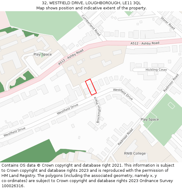 32, WESTFIELD DRIVE, LOUGHBOROUGH, LE11 3QL: Location map and indicative extent of plot