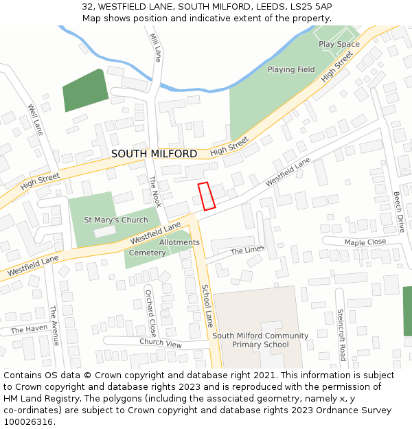 32, WESTFIELD LANE, SOUTH MILFORD, LEEDS, LS25 5AP: Location map and indicative extent of plot