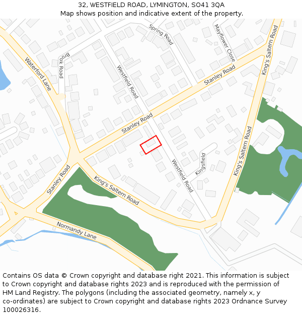 32, WESTFIELD ROAD, LYMINGTON, SO41 3QA: Location map and indicative extent of plot