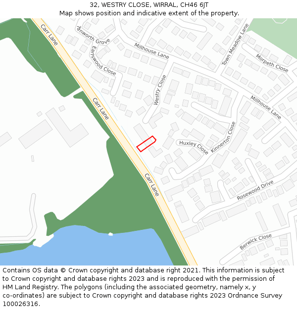 32, WESTRY CLOSE, WIRRAL, CH46 6JT: Location map and indicative extent of plot