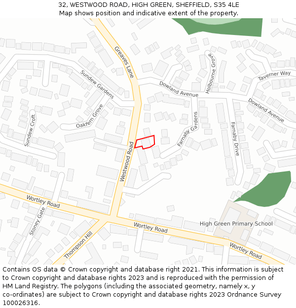 32, WESTWOOD ROAD, HIGH GREEN, SHEFFIELD, S35 4LE: Location map and indicative extent of plot