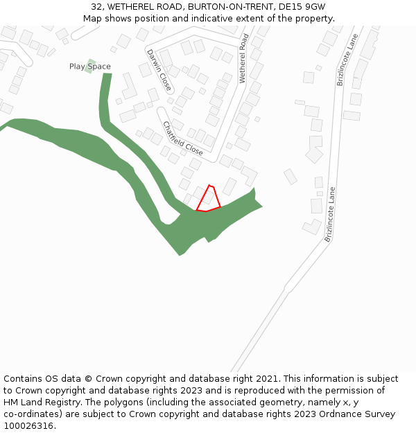 32, WETHEREL ROAD, BURTON-ON-TRENT, DE15 9GW: Location map and indicative extent of plot