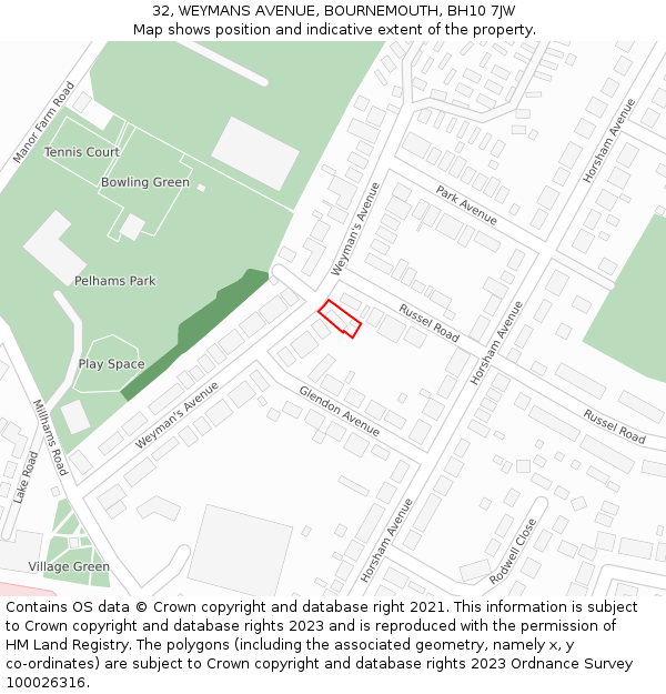 32, WEYMANS AVENUE, BOURNEMOUTH, BH10 7JW: Location map and indicative extent of plot