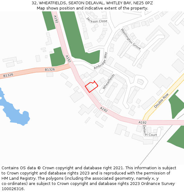 32, WHEATFIELDS, SEATON DELAVAL, WHITLEY BAY, NE25 0PZ: Location map and indicative extent of plot