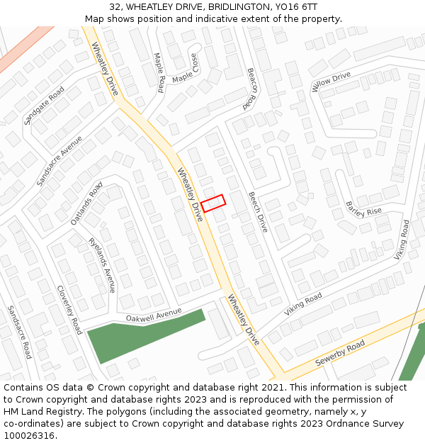 32, WHEATLEY DRIVE, BRIDLINGTON, YO16 6TT: Location map and indicative extent of plot
