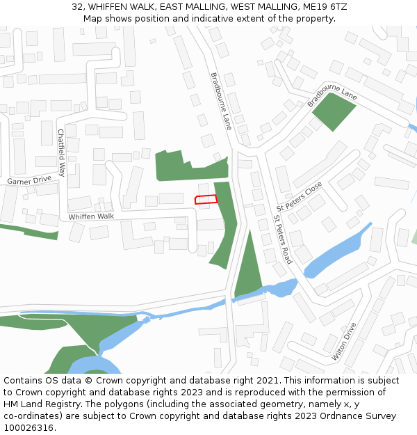 32, WHIFFEN WALK, EAST MALLING, WEST MALLING, ME19 6TZ: Location map and indicative extent of plot