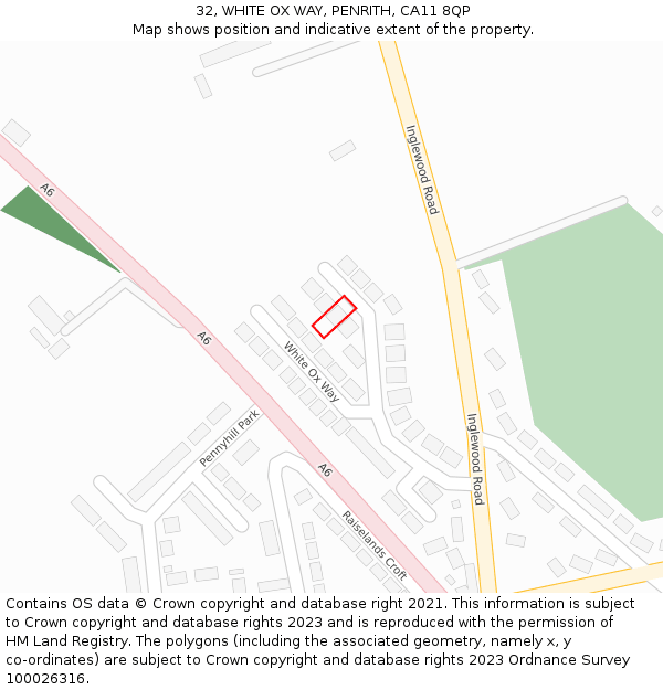 32, WHITE OX WAY, PENRITH, CA11 8QP: Location map and indicative extent of plot