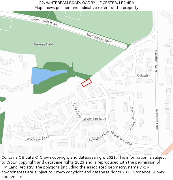 32, WHITEBEAM ROAD, OADBY, LEICESTER, LE2 4EA: Location map and indicative extent of plot