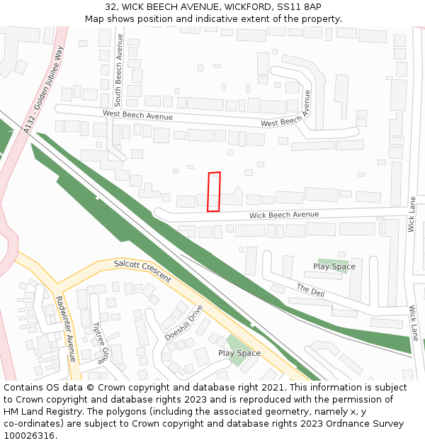 32, WICK BEECH AVENUE, WICKFORD, SS11 8AP: Location map and indicative extent of plot