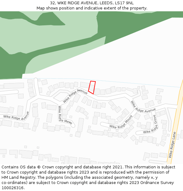 32, WIKE RIDGE AVENUE, LEEDS, LS17 9NL: Location map and indicative extent of plot