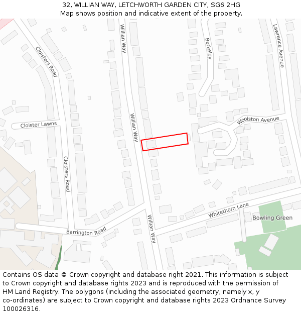 32, WILLIAN WAY, LETCHWORTH GARDEN CITY, SG6 2HG: Location map and indicative extent of plot